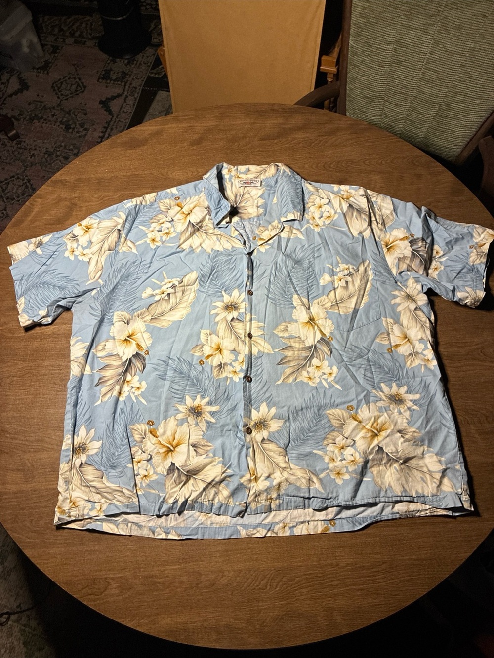 Pacific Legend Men's Hawaiian Shirt Blue Floral 4XL Button Front Short Sleeve